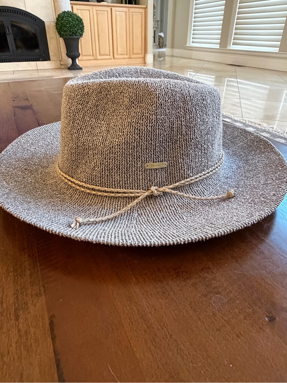 Neutral Gray Straw Fedora Hat with Twine Band